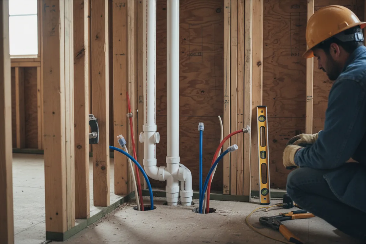 Drain and supply rough-in during Sump Pump Repair in Sandy Level